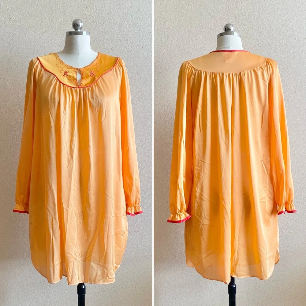 Vintage 70s Tangerine Dream Nightgown with Red Accents - Picture 1 of 5